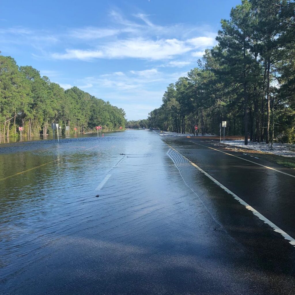 A flooded roadway in Raleigh